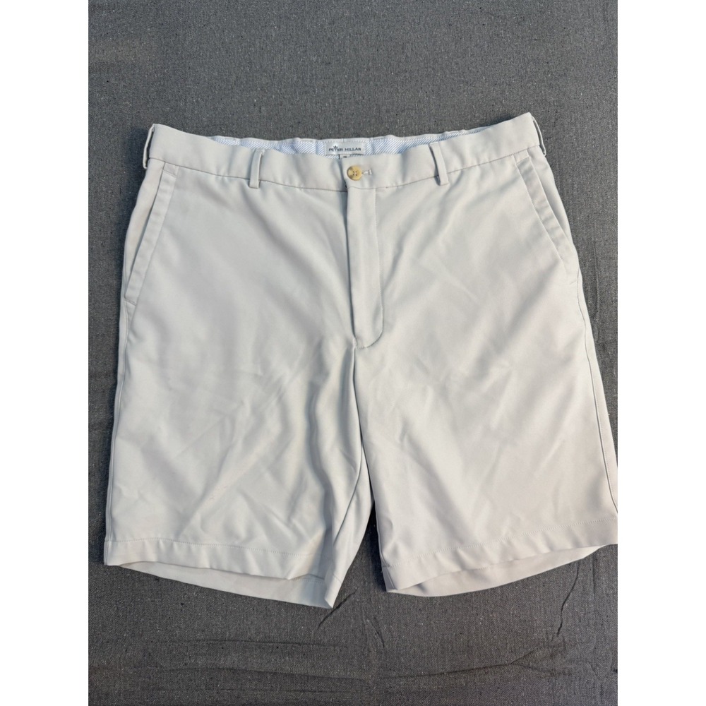 Peter Millar Salem Shorts Mens 36 Beige Performance Golf Chino Polyester